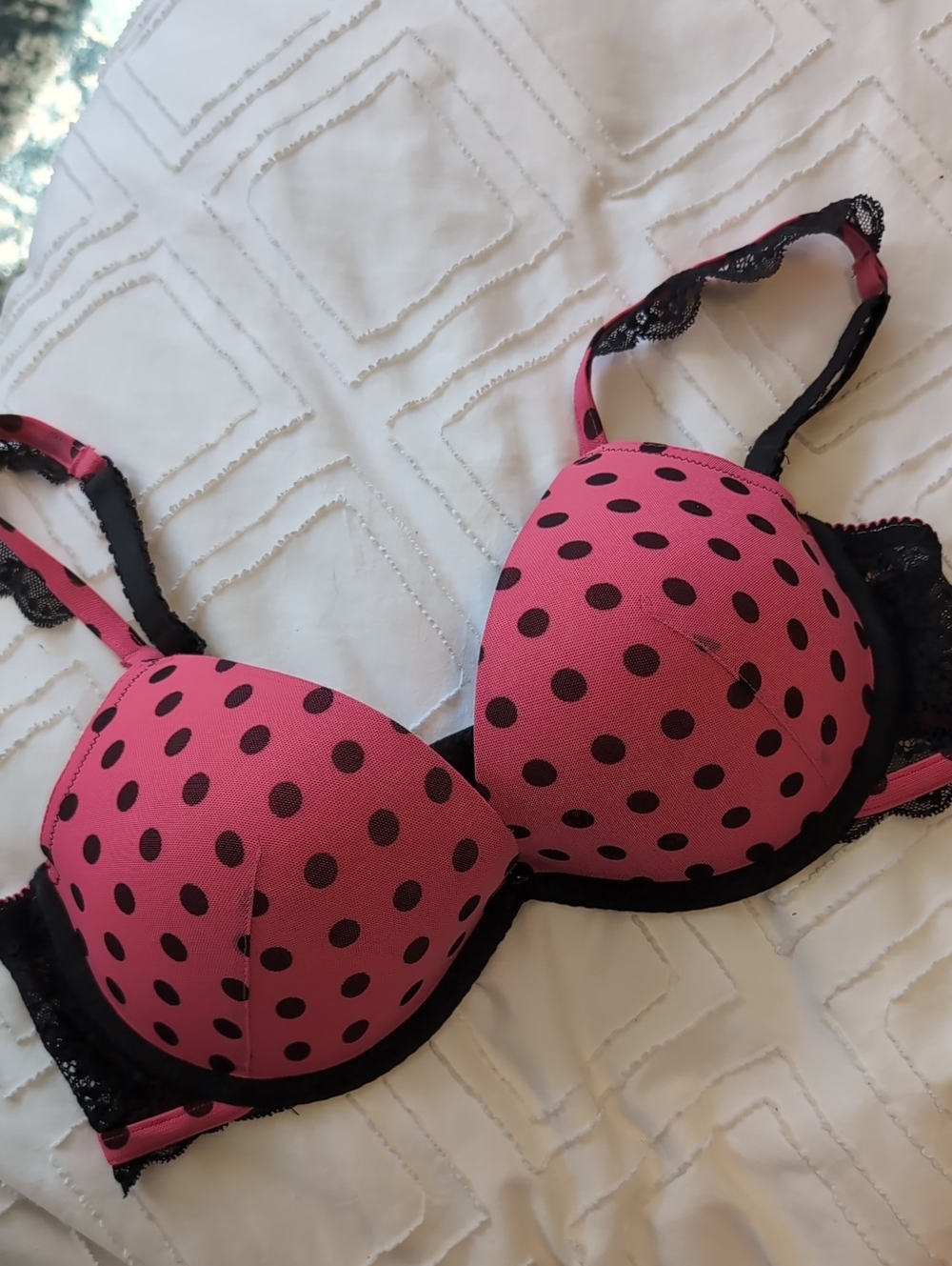Jezebel Hot Pink Polka Dot Lace-Trim Push-Up Bra